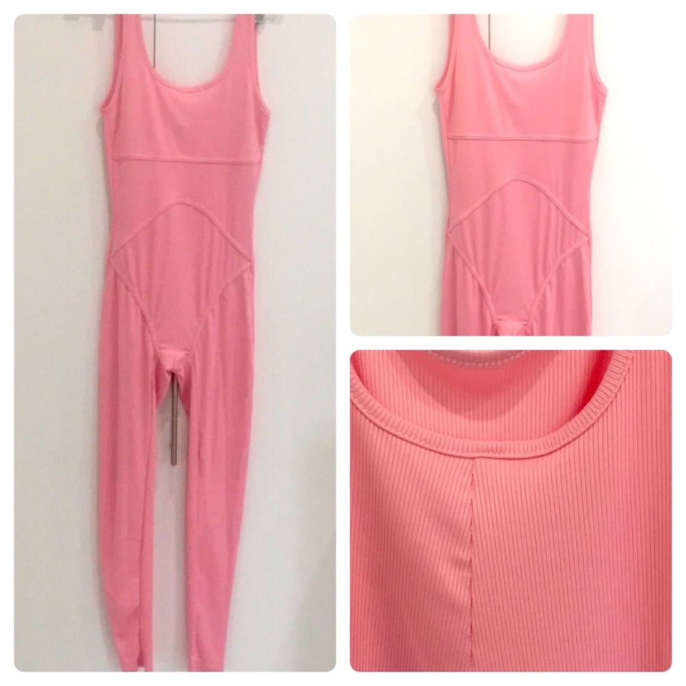 Do My Self Pink Rib Knit Jumpsuit Full Length Pants Summer S NWT